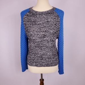 Blank NYC blue black marled color block sweater LG